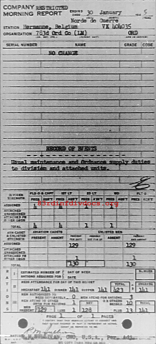 Morning report C Co, 1945-01-30, page 1 Morning report