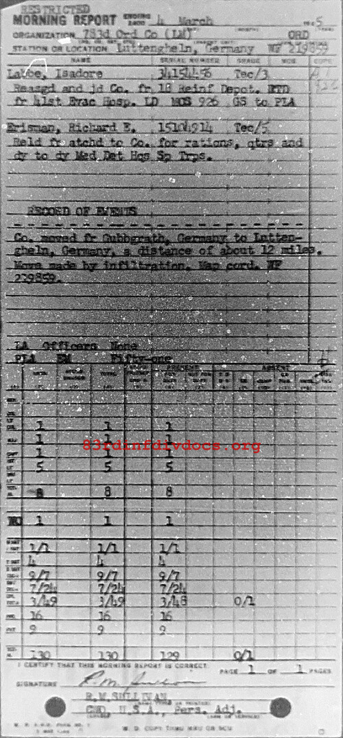Morning report C Co, 1945-03-04, page 1 Morning report