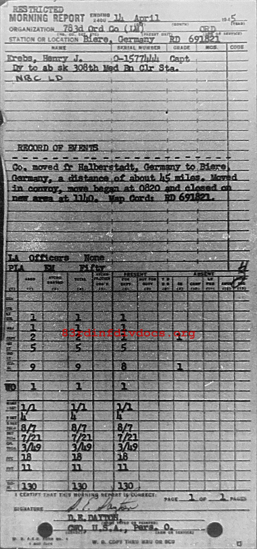 Morning report C Co, 1945-04-14, page 1 Morning report