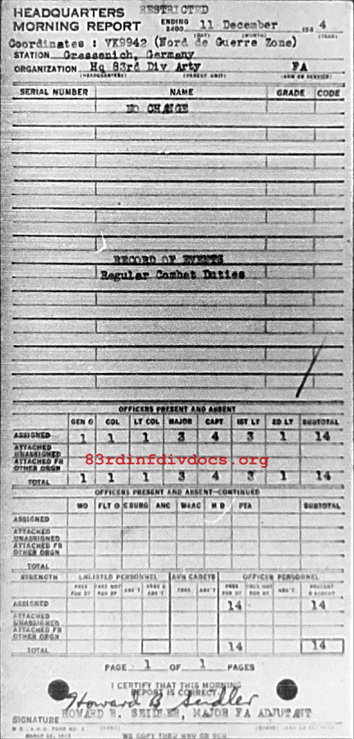 Morning report ARTYHQ Co, 1944-12-11, page 1 Morning report