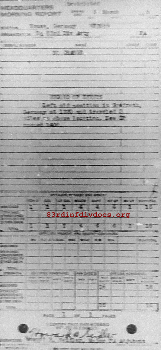 Morning report ARTYHQ Co, 1945-03-03, page 1 Morning report