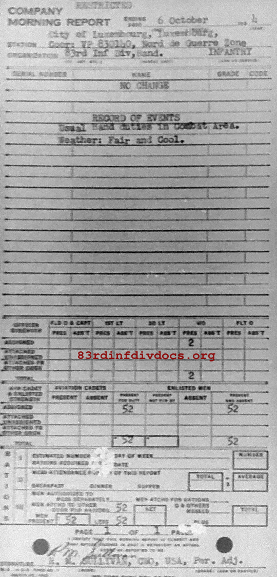 Morning report BAND Co, 1944-10-06, page 1 Morning report