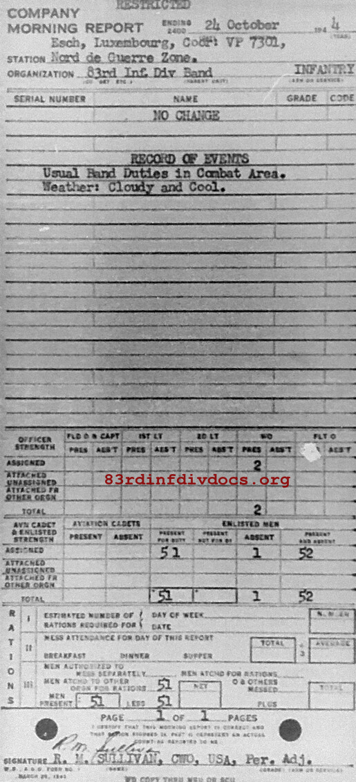 Morning report BAND Co, 1944-10-24, page 1 Morning report