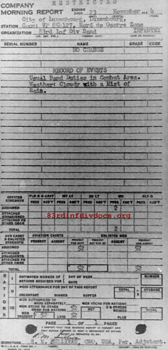 Morning report BAND Co, 1944-11-23, page 1 Morning report