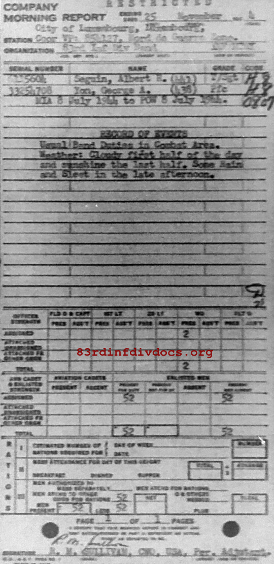 Morning report BAND Co, 1944-11-25, page 1 Morning report