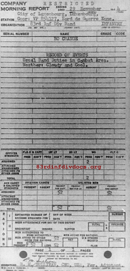 Morning report BAND Co, 1944-11-29, page 1 Morning report