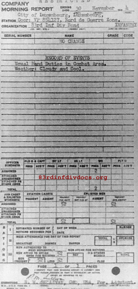 Morning report BAND Co, 1944-11-30, page 1 Morning report