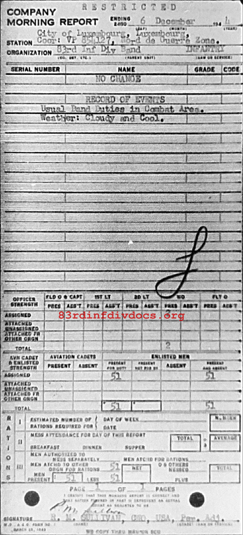 Morning report BAND Co, 1944-12-06, page 1 Morning report