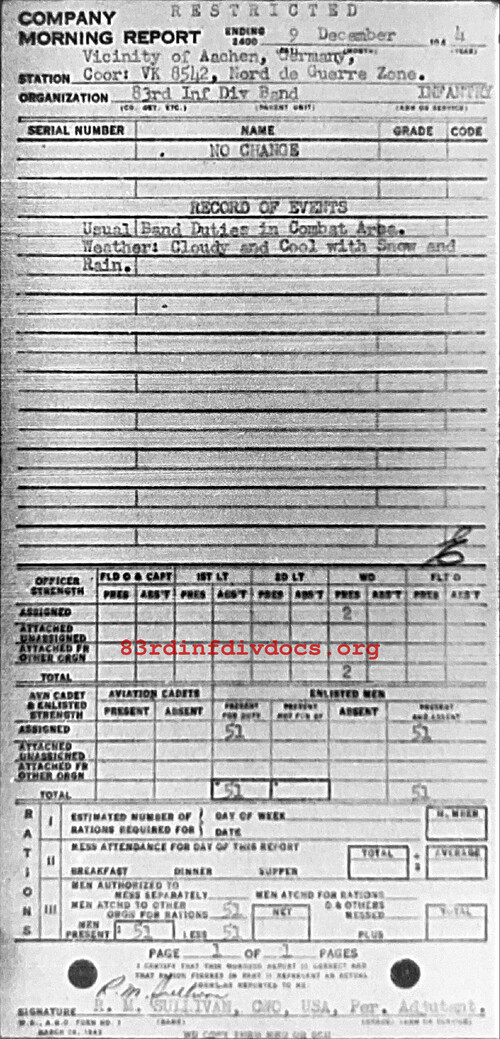 Morning report BAND Co, 1944-12-09, page 1 Morning report
