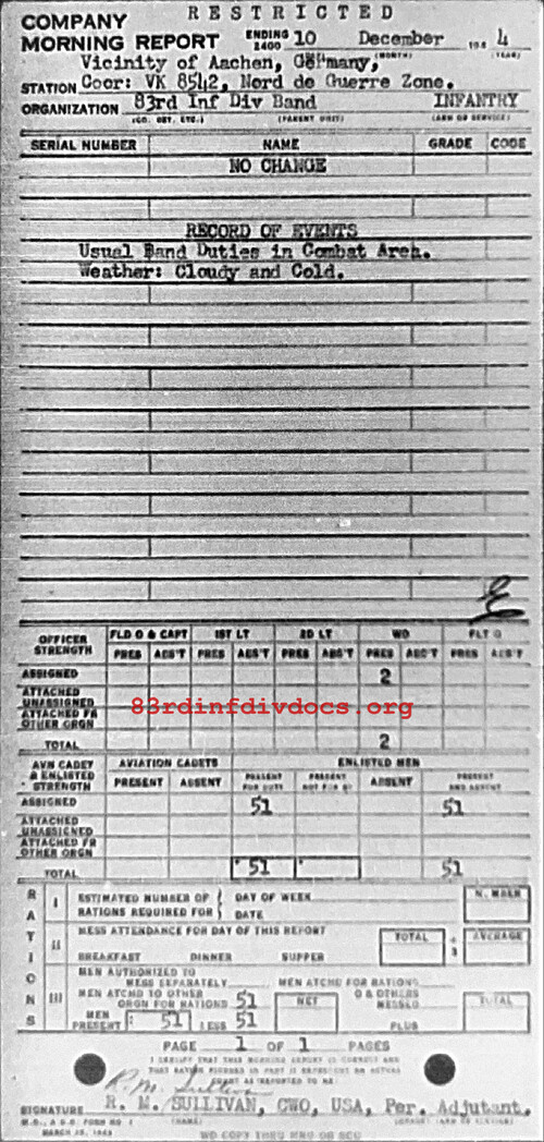 Morning report BAND Co, 1944-12-10, page 1 Morning report