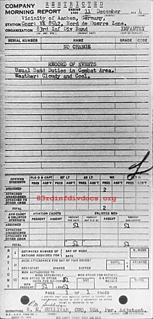 Morning report BAND Co, 1944-12-11, page 1 Morning report