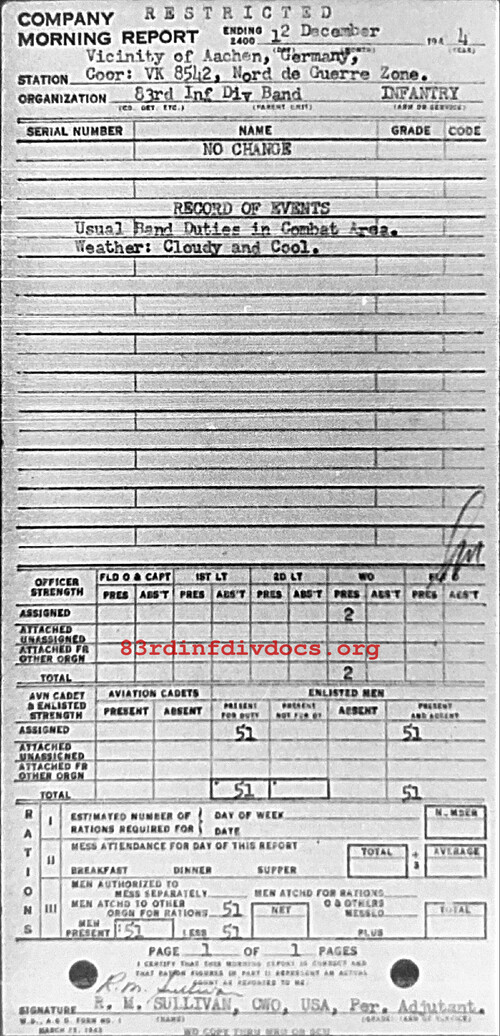 Morning report BAND Co, 1944-12-12, page 1 Morning report