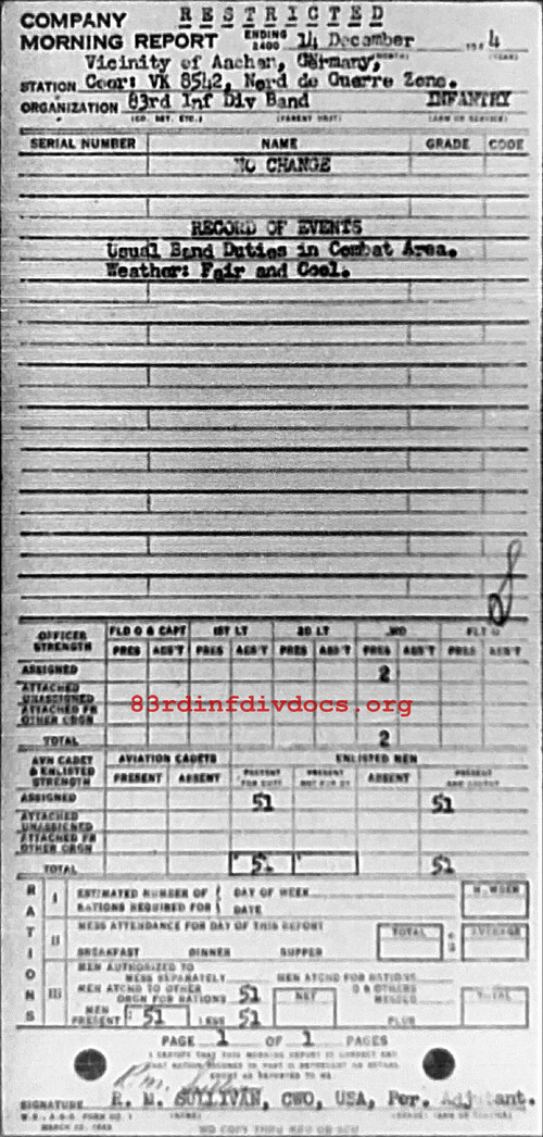 Morning report BAND Co, 1944-12-14, page 1 Morning report