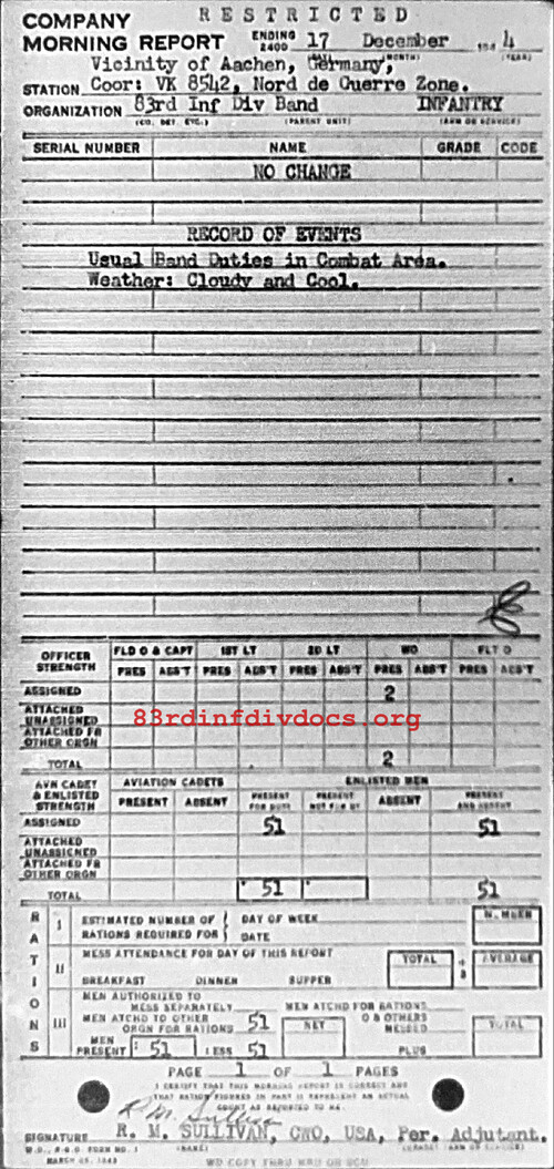 Morning report BAND Co, 1944-12-17, page 1 Morning report