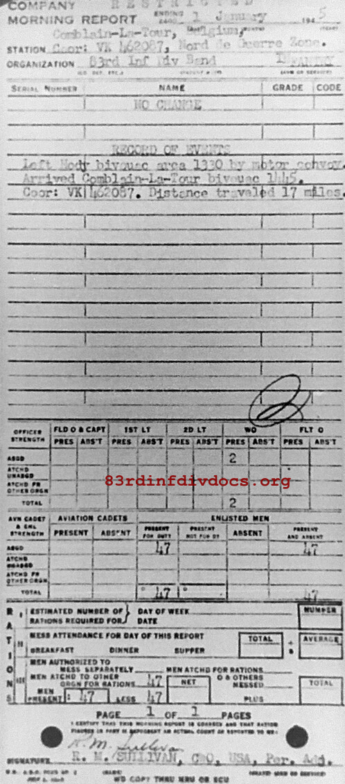 Morning report BAND Co, 1945-01-01, page 1 Morning report