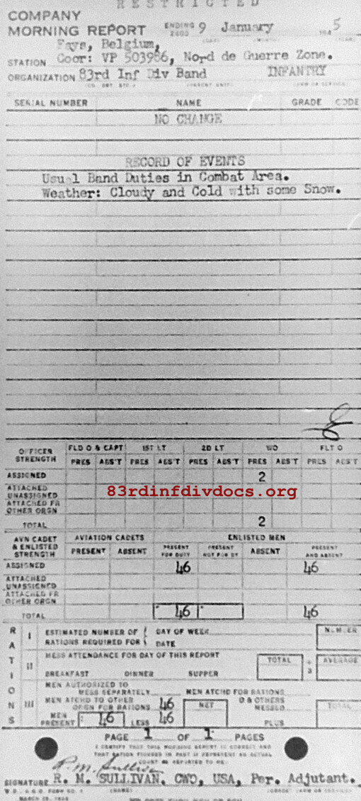 Morning report BAND Co, 1945-01-09, page 1 Morning report