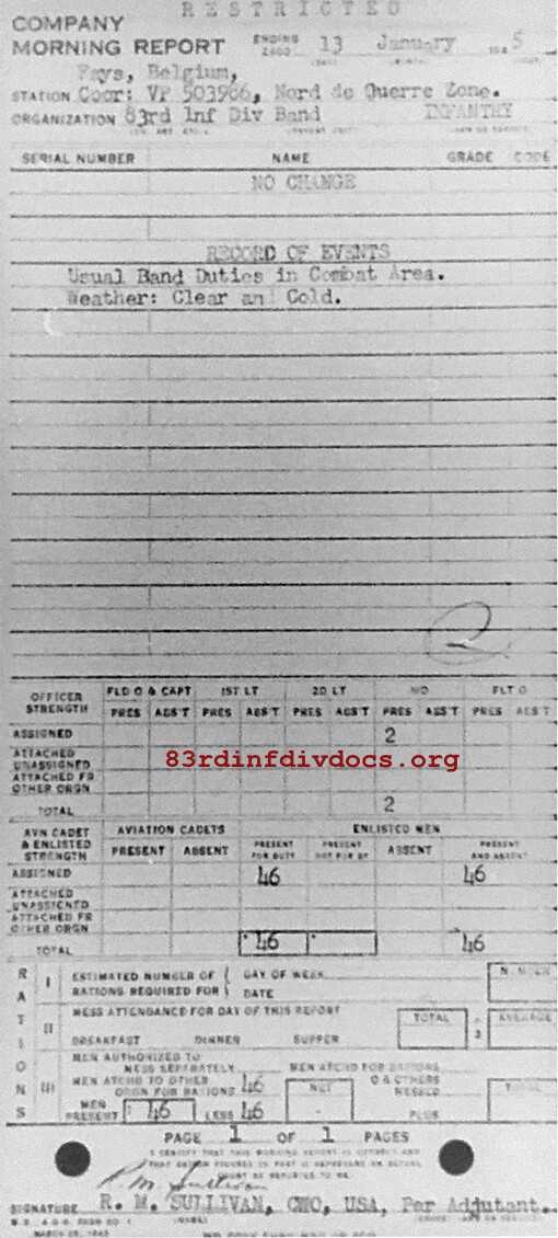 Morning report BAND Co, 1945-01-13, page 1 Morning report