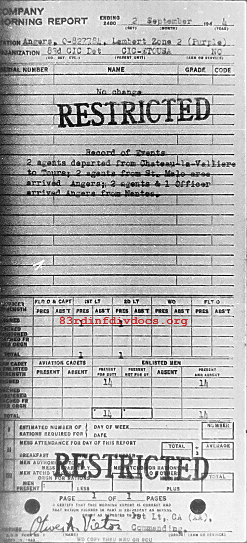 Morning report CIC Co, 1944-09-02, page 1 Morning report