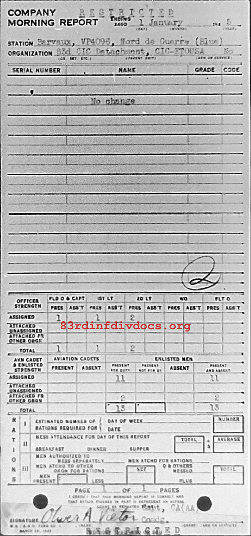 Morning report CIC Co, 1945-01-01, page 1 Morning report