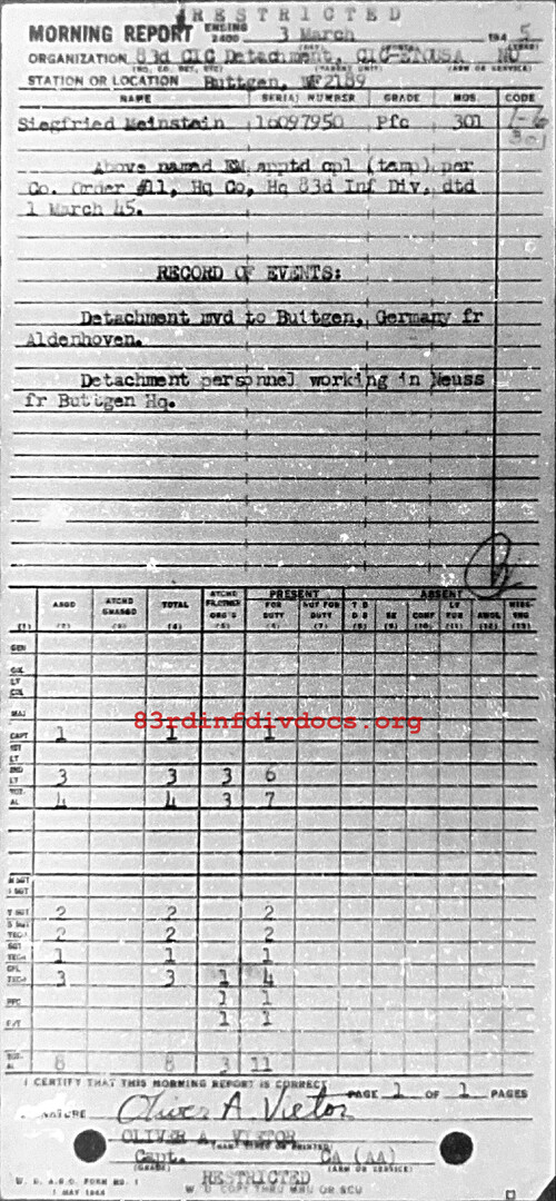 Morning report CIC Co, 1945-03-03, page 1 Morning report