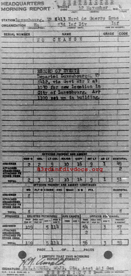 Morning report HQ Co, 1944-11-12, page 1 Morning report