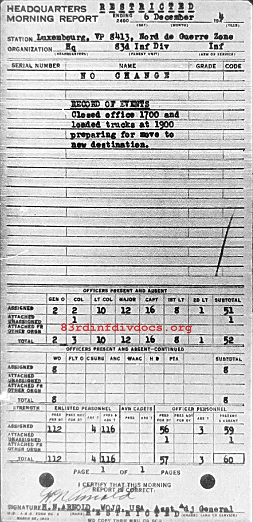 Morning report HQ Co, 1944-12-06, page 1 Morning report