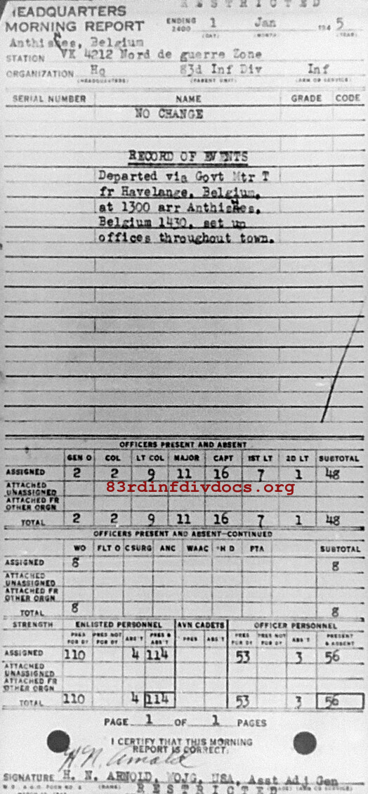 Morning report HQ Co, 1945-01-01, page 1 Morning report