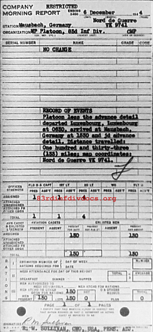 Morning report MP Co, 1944-12-06, page 1 Morning report