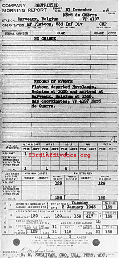 Morning report MP Co, 1944-12-31, page 1 Morning report