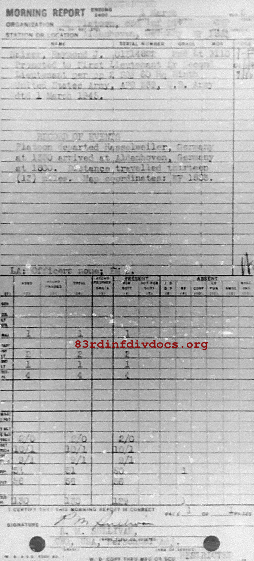 Morning report MP Co, 1945-03-01, page 1 Morning report