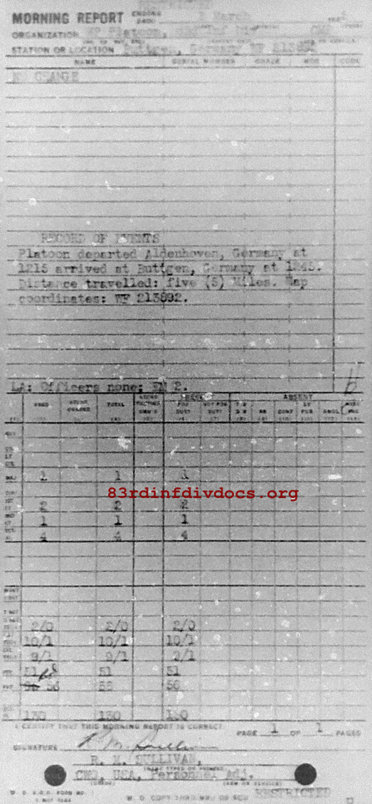 Morning report MP Co, 1945-03-03, page 1 Morning report