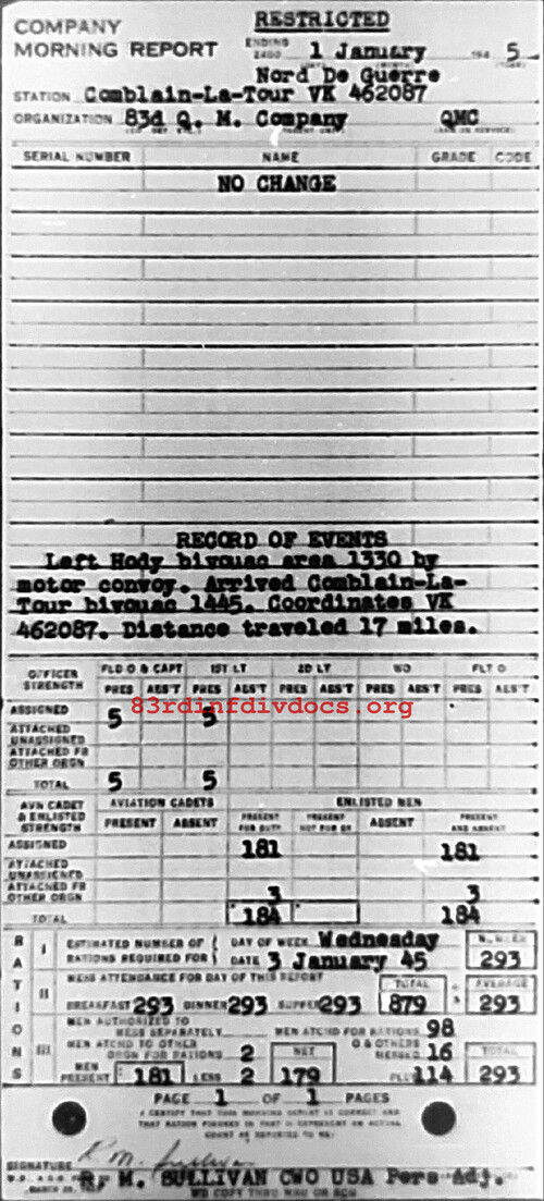 Morning report QM Co, 1945-01-01, page 1 Morning report