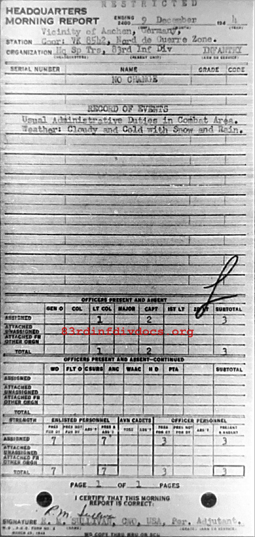 Morning report SPTRPSHQ Co, 1944-12-09, page 1 Morning report