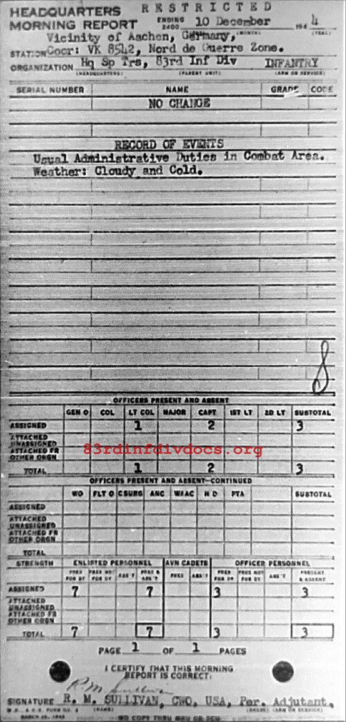 Morning report SPTRPSHQ Co, 1944-12-10, page 1 Morning report