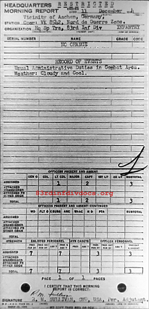 Morning report SPTRPSHQ Co, 1944-12-11, page 1 Morning report