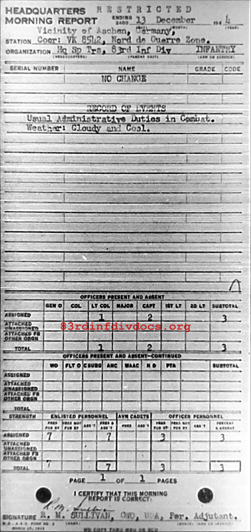 Morning report SPTRPSHQ Co, 1944-12-13, page 1 Morning report