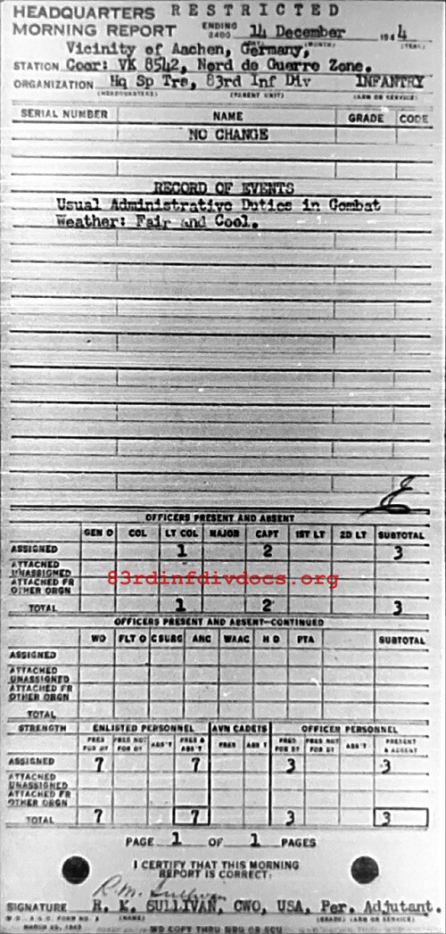 Morning report SPTRPSHQ Co, 1944-12-14, page 1 Morning report