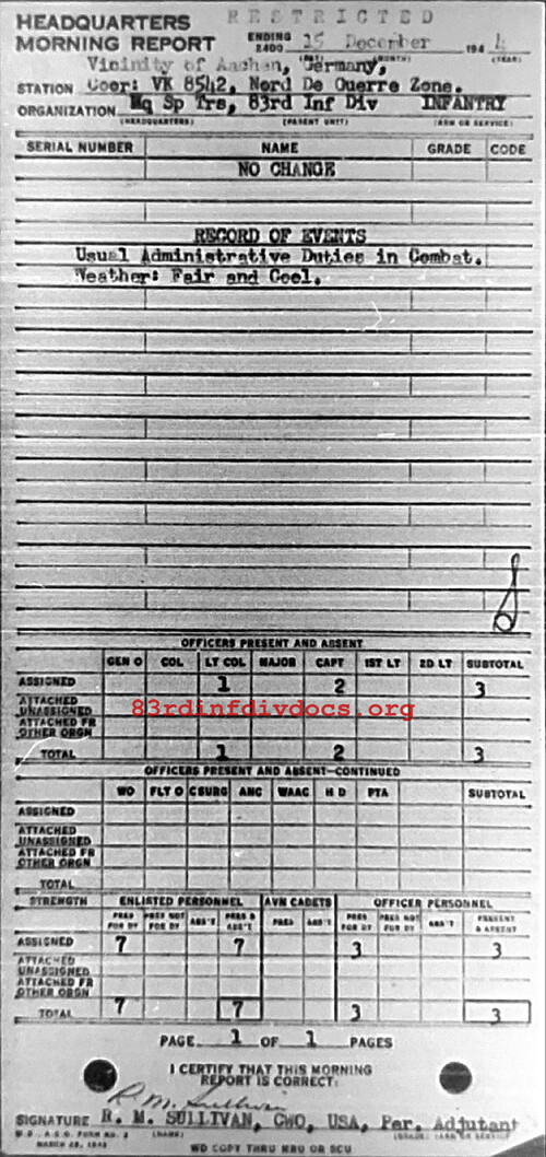 Morning report SPTRPSHQ Co, 1944-12-15, page 1 Morning report