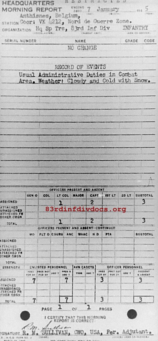 Morning report SPTRPSHQ Co, 1945-01-07, page 1 Morning report