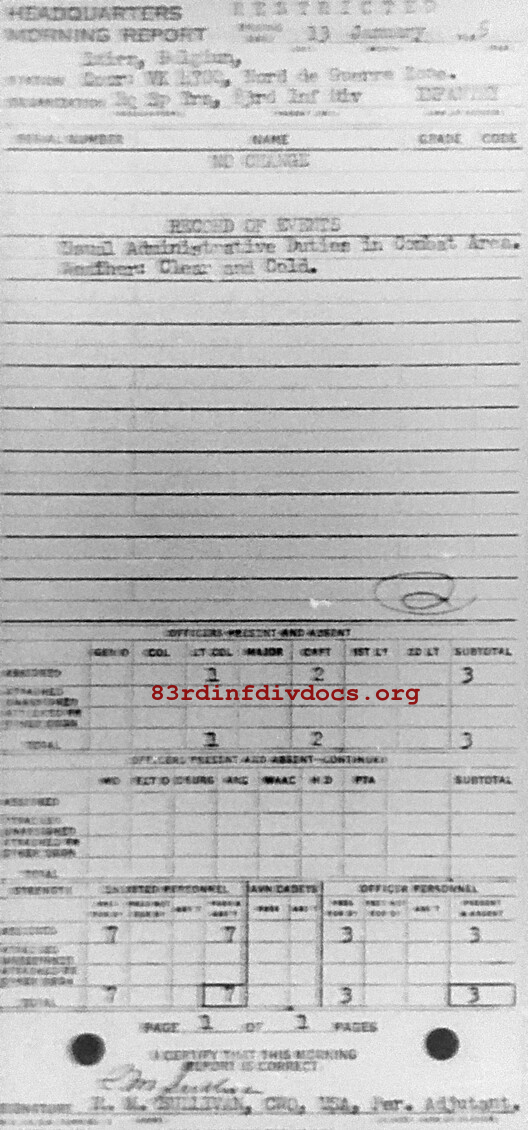 Morning report SPTRPSHQ Co, 1945-01-13, page 1 Morning report