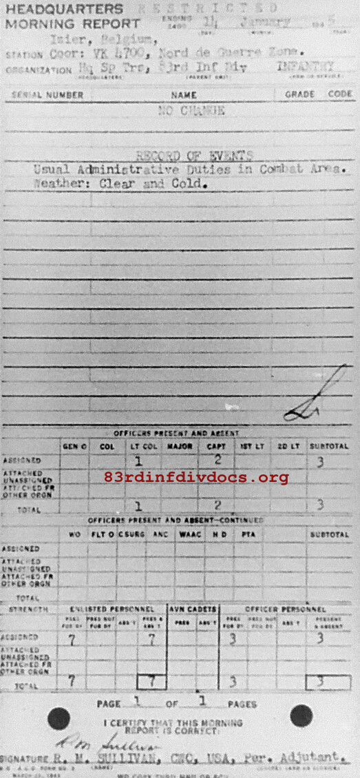 Morning report SPTRPSHQ Co, 1945-01-14, page 1 Morning report