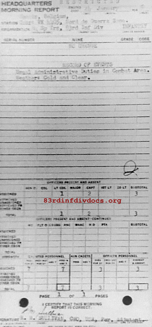 Morning report SPTRPSHQ Co, 1945-01-24, page 1 Morning report