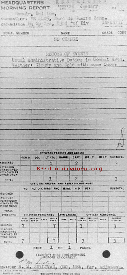 Morning report SPTRPSHQ Co, 1945-01-28, page 1 Morning report