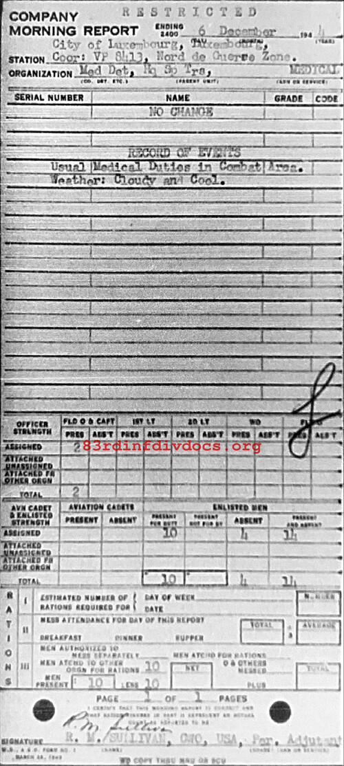 Morning report SPTRPSMEDDET Co, 1944-12-06, page 1 Morning report