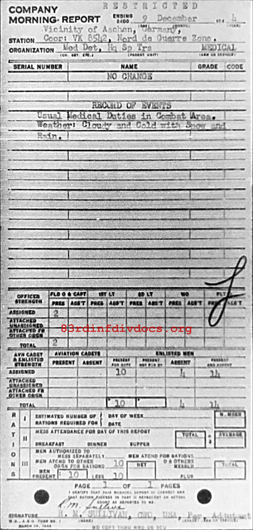 Morning report SPTRPSMEDDET Co, 1944-12-09, page 1 Morning report