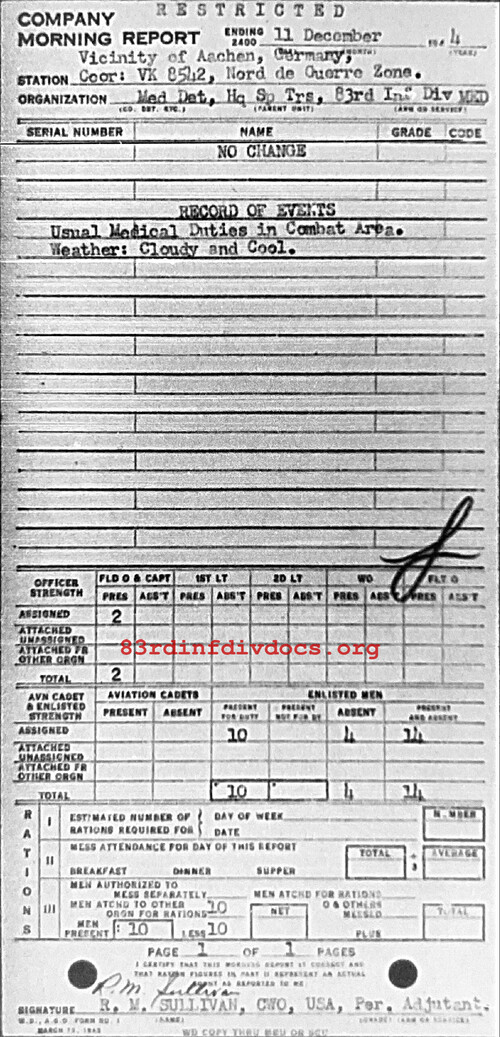 Morning report SPTRPSMEDDET Co, 1944-12-11, page 1 Morning report