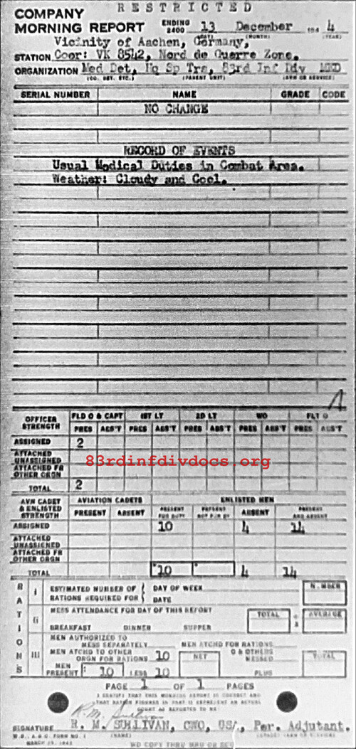 Morning report SPTRPSMEDDET Co, 1944-12-13, page 1 Morning report