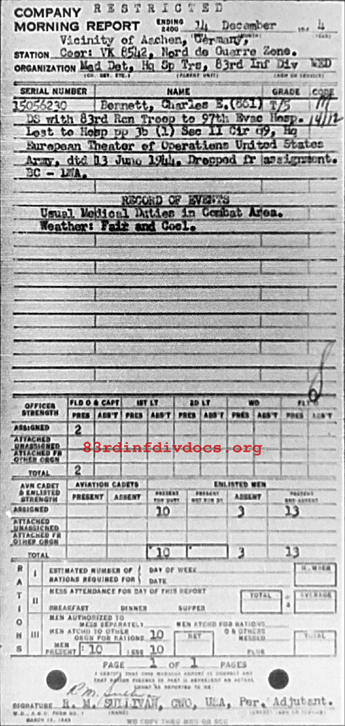 Morning report SPTRPSMEDDET Co, 1944-12-14, page 1 Morning report