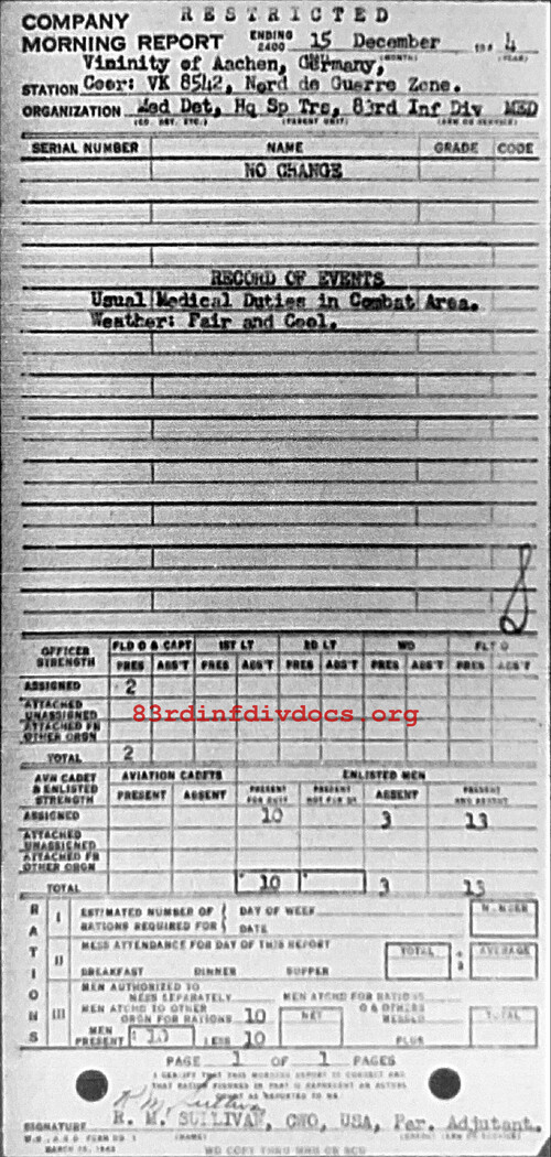 Morning report SPTRPSMEDDET Co, 1944-12-15, page 1 Morning report