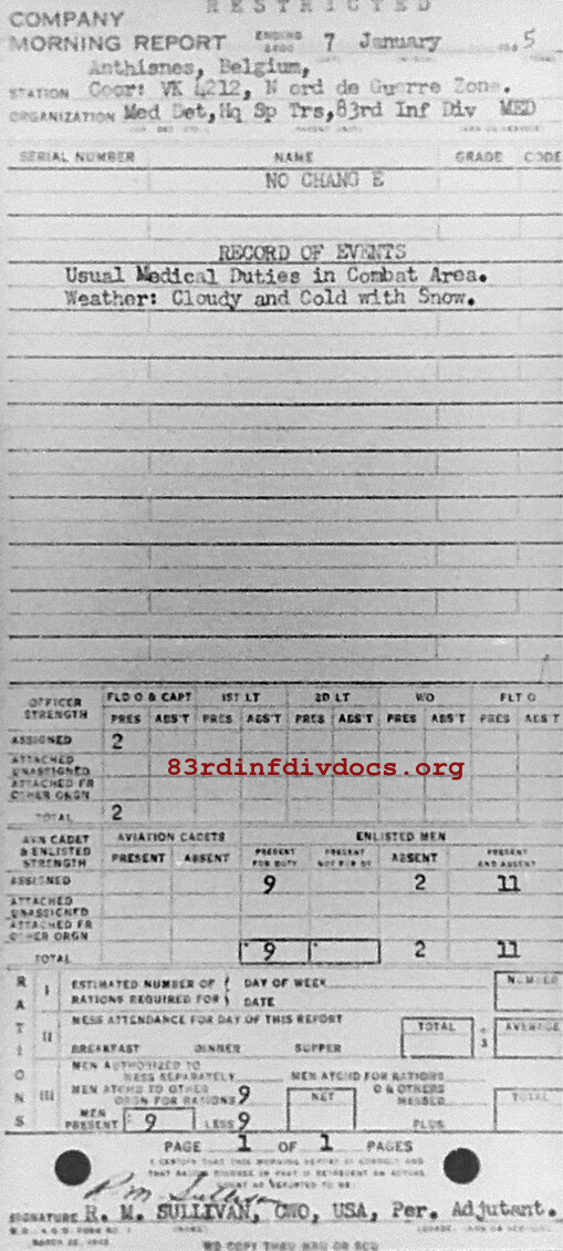 Morning report SPTRPSMEDDET Co, 1945-01-07, page 1 Morning report
